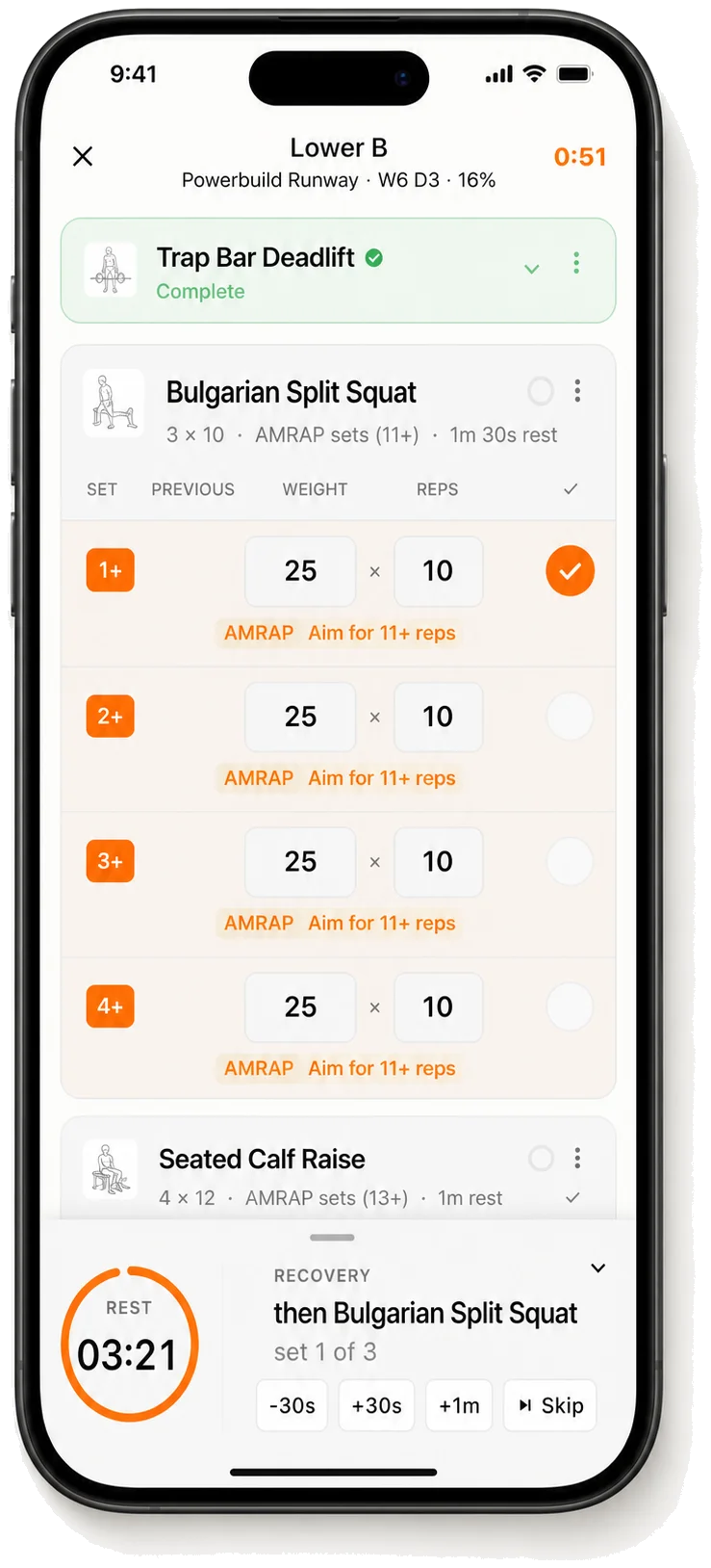 Massiv lower-body session screen
