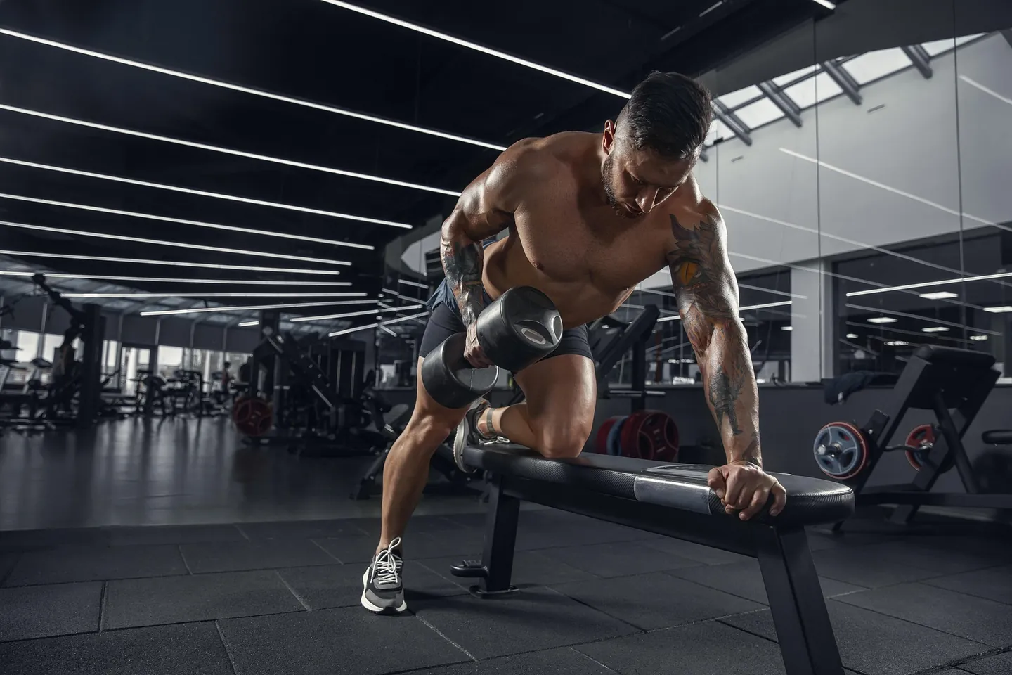 A bent-over barbell row on a pull day