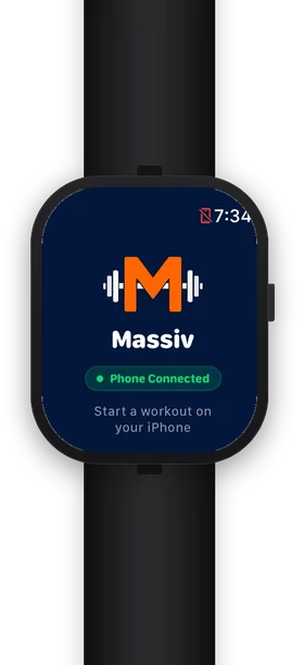 Massiv on Apple Watch — phone connected, ready to train