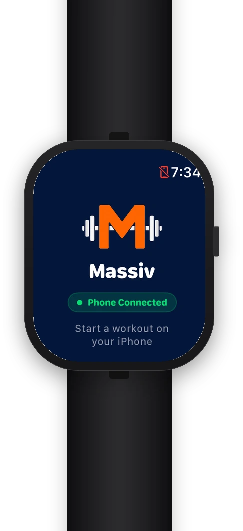 Massiv on Apple Watch — phone connected, ready to train