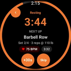Massiv on Wear OS running a rest timer between sets