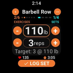 Massiv on Wear OS logging a set with weight and reps from the wrist
